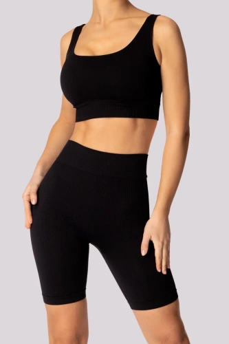 Ribbed spodenki bikery damskie prążek Mona czarny
