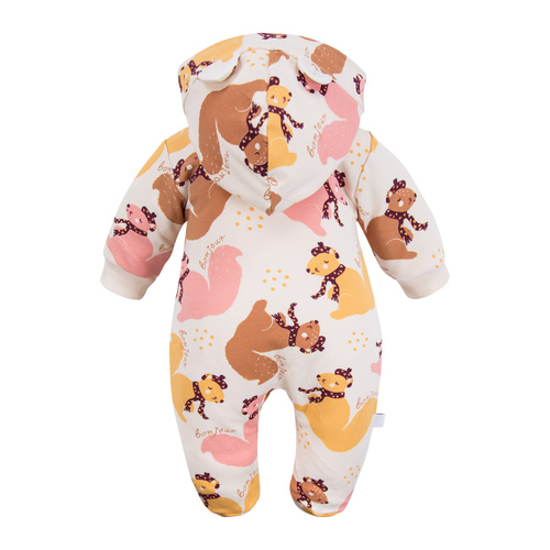 Детски анцуг Fluffy Tails Eevi - екрю, с крачета и качулка, есенен принт