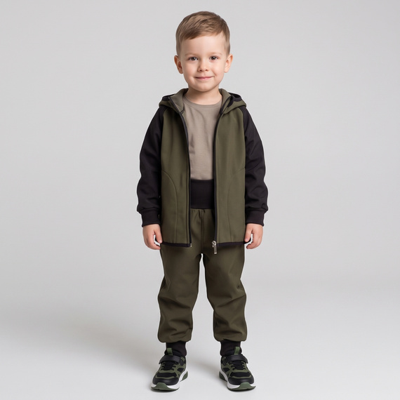 Nicol Детски панталон 229052 softshell с полар, висока талия, с маншети - каки