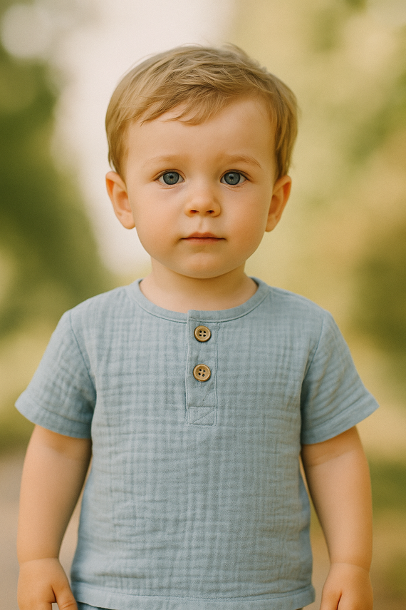 BL55108 Муселинена блуза Mamatti за момче - синя