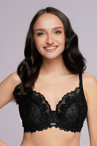 Ava Soft 2253 Maxi – Черен дантелен сутиен, пълни чашки, без банел, странично подсилване, стабилен и елегантен