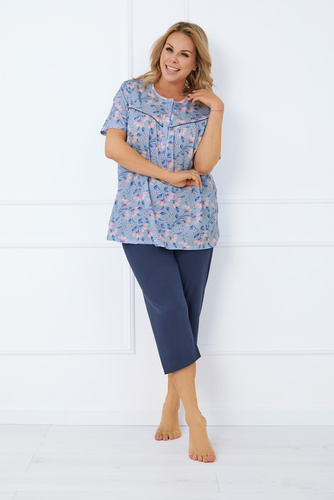 Facelia Дамска пижама с къс ръкав и 3/4 панталон Италианска мода - принт/зелено