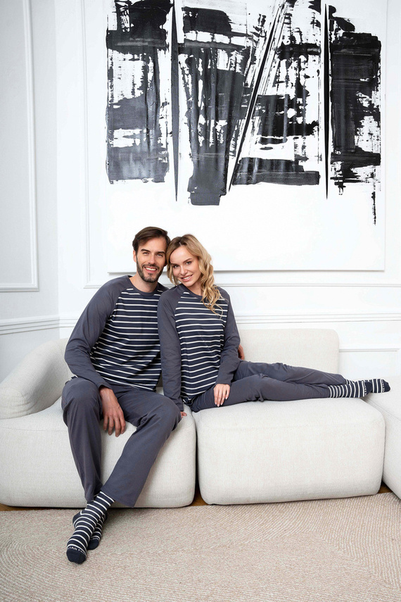 Oda Дамска пижама с дълъг ръкав и дълъг панталон Италианска мода - графит/графит