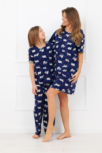 Детска пижама за момиче Mimi Italian Fashion 100% памук – къс ръкав, дълъг панталон