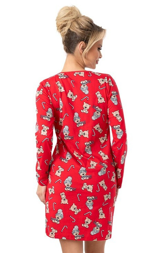 Дамска нощница Donna с принт Bear - памучна, празнична, с джобове