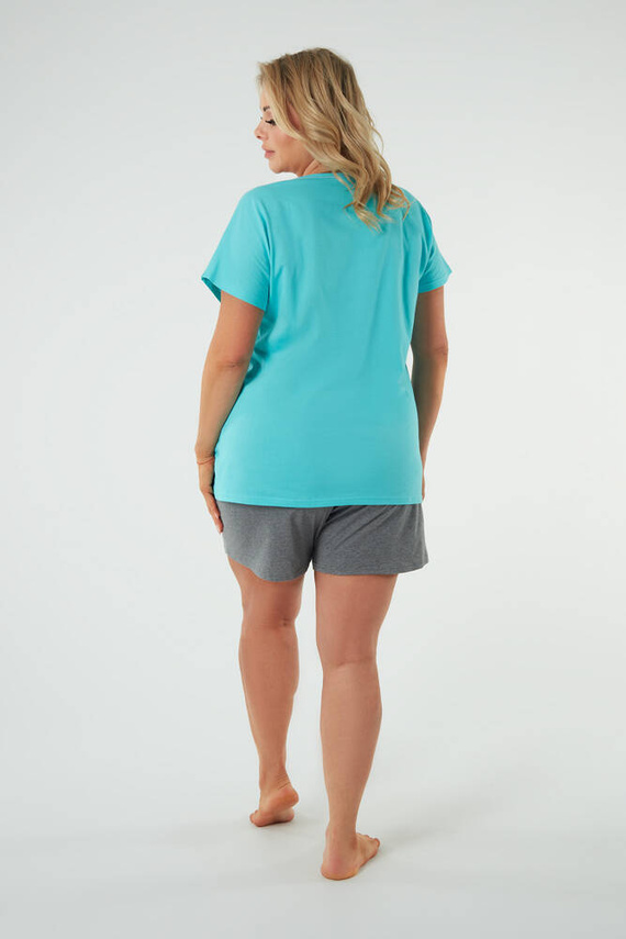 Selfie Дамска пижама с къс ръкав, къси панталони Италианска мода - тюркоаз/меланж