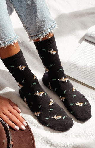 0200-182 Дамски чорапи Foxes and Leaves Milena - памук - черни