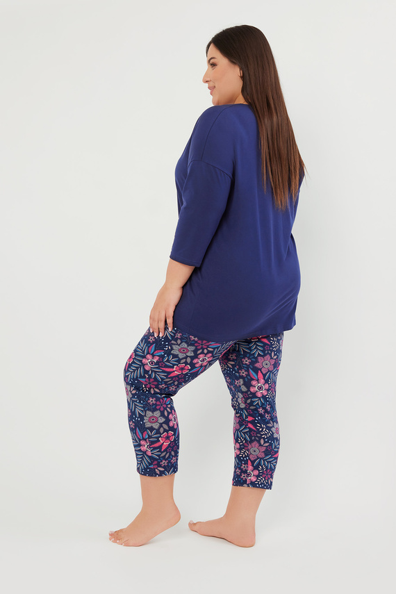 Folk Дамска пижама 3/4 ръкав, 7/8 панталон Италианска мода - морско синьо/принт