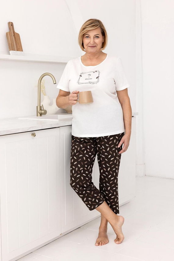 Нощна риза 733 Regina – бавовнена, с къс ръкав, полуокръгло деколте, декоративен принт | Комфорт и стил