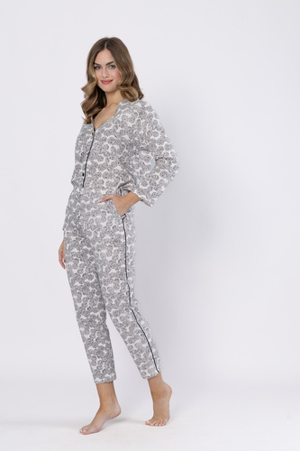 1609 Пижама Bronia Leveza черна - класическа, закопчана, дълги ръкави