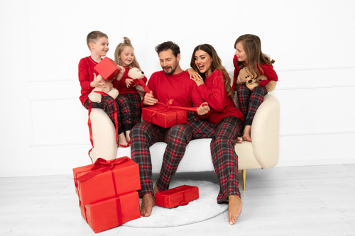 Мъжка пижама Rusoli Италианска мода червена - кариран памук, дълга, удобна