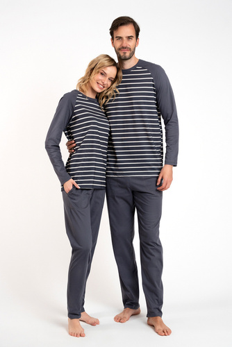 Oda Дамска пижама с дълъг ръкав и дълъг панталон Италианска мода - графит/графит