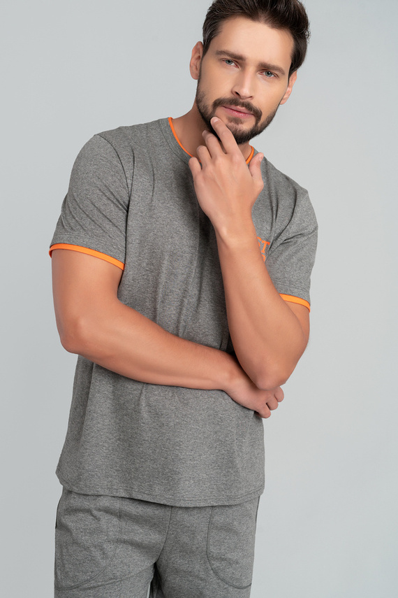 Marek Мъжка пижама с къс ръкав и 3/4 панталон Италианска мода - среден меланж