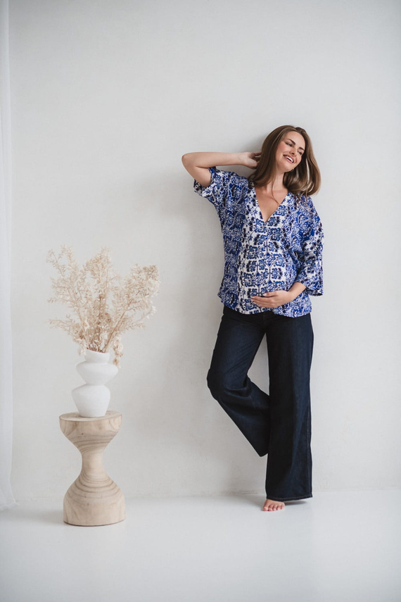 Bahama Mama Maternity блуза за кърмачки Milk&Love print Azul – вискоза, 3/4 ръкав, oversize