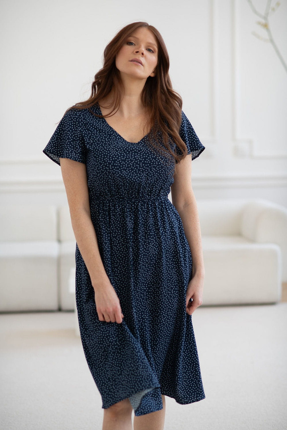 Lovely Dress Миди рокля за бременни и кърмачки, къс ръкав, Milk&Love, тъмносиня на точки