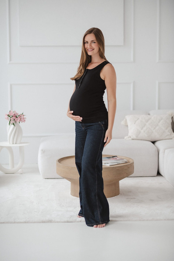 Тениска за бременни и кърмачки Tummy - рипсирана, с презрамки Milk&Love черна