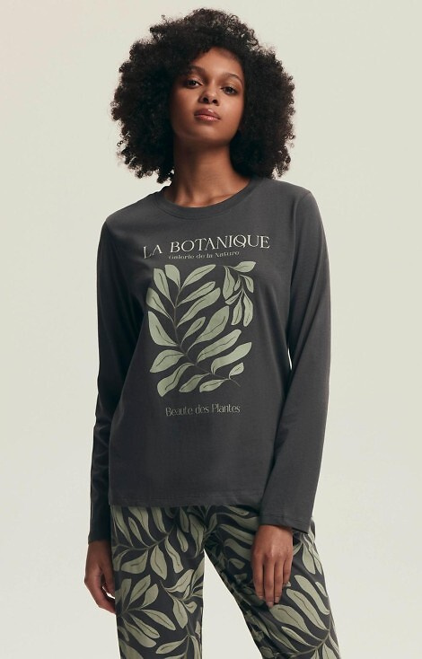 43685 Дамска пижама Danna Henderson Grey - Памучна, Ботанически принт