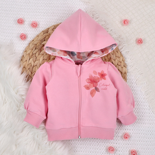 ABN-5430 Kolorowe kwiatki Bluza dresowa z bawełny organicznej Nini różowy