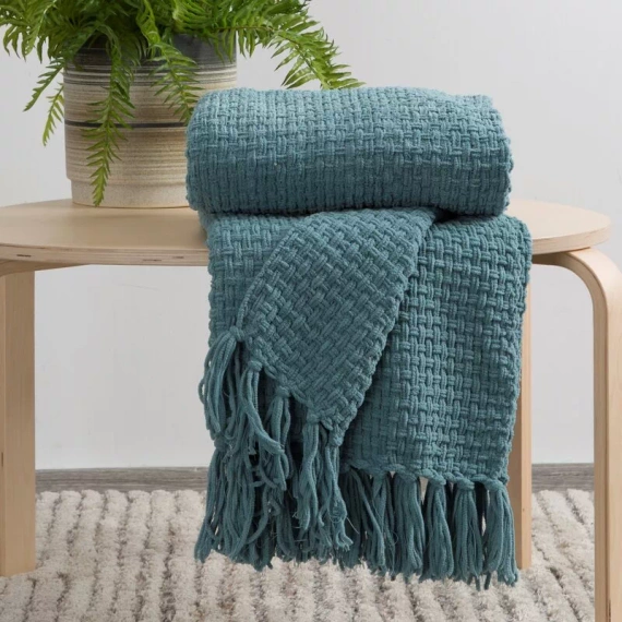 Сузи Плетено одеяло с ресни, европерде, мента