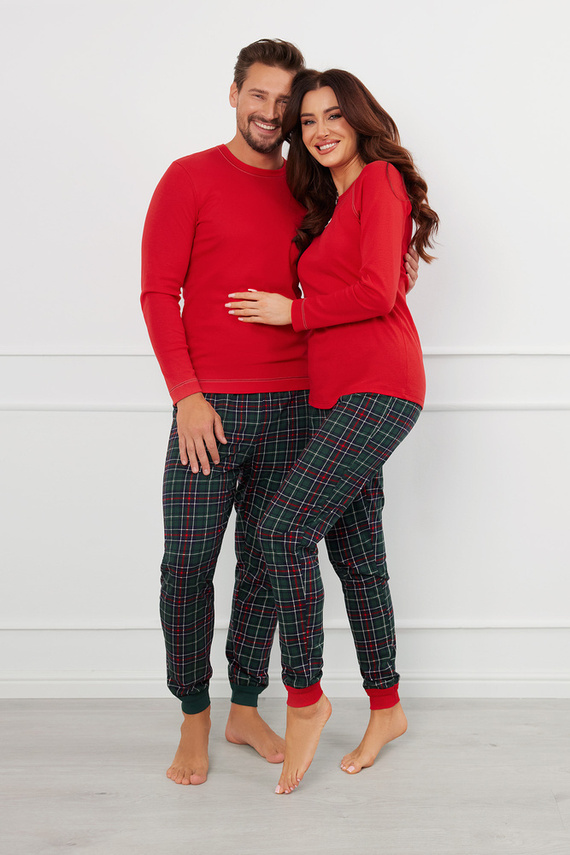 Fogo Мъжка пижама с дълъг ръкав и дълъг панталон Италианска мода - червено/принт 