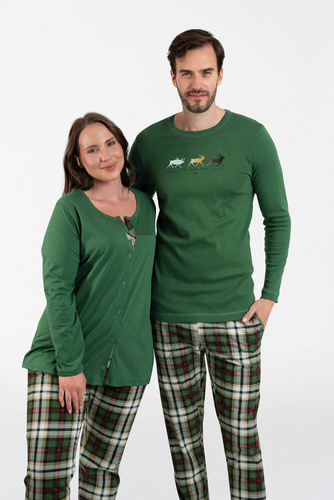 Asama Разкопчана дамска пижама с дълъг ръкав, дълъг панталон Италианска мода зелено/принт 