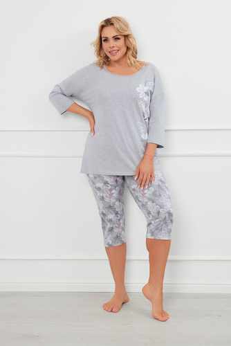 Ibena Дамска пижама с 3/4 ръкав, 3/4 панталон Италианска мода - меланж/принт