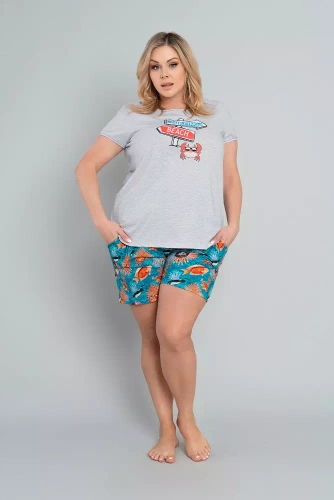 Oceania Дамска пижама с къс ръкав, къси панталони Италианска мода - меланж/принт