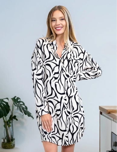 PDK4800-003 Крем нощница Moraj – вискоза, дълги ръкави, закопчаване с копчета