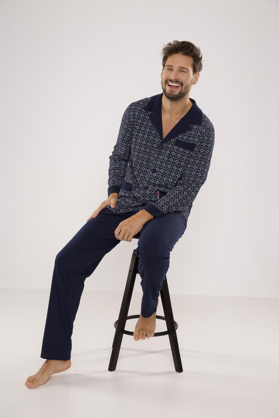 538 Carlo Мъжка пижама De lafense - морско синьо + квадрат