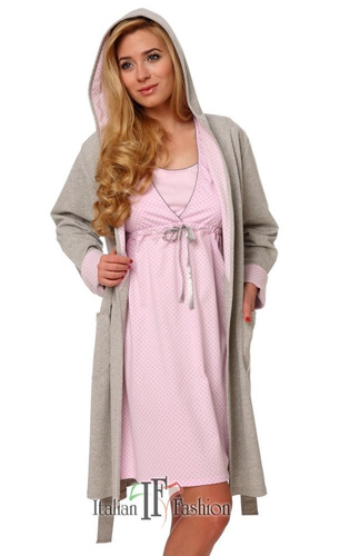 Дамски комфортен халат Italian Fashion- melange/pink