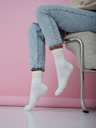 Дамски памучни чорапи Milena 0200-212 – удобни, рипсени yellow