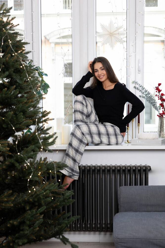 Дамска фланелена пижама Blanche Sensis - черна