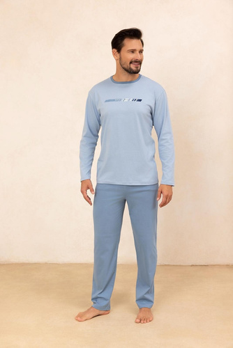 Regina 494 blue – мъжка памучна пижама с дълъг ръкав, класическа кройка