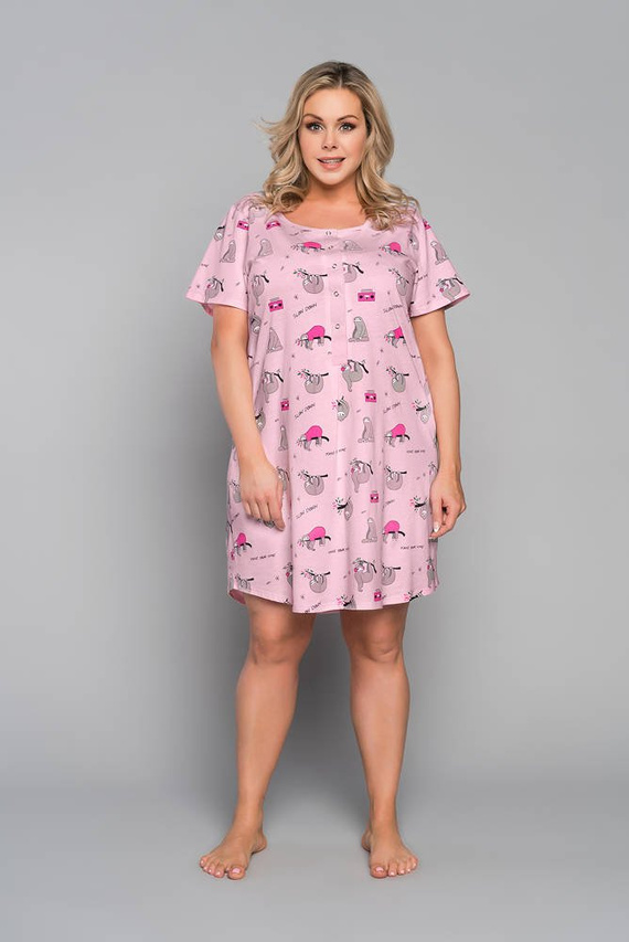 Orso Нощна риза без копчета, с къс ръкав и принт Италианска мода - розова 