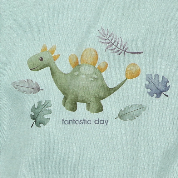 ABN-5566 Боди от органичен памук Dino Explorer, цвят Nini Mint – органичен памук, дълъг ръкав