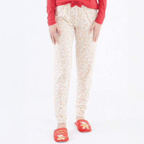 Дамска пижама Gretel Sorbetto, червена - Коледа, с дълъг ръкав, с щампа на джинджифил