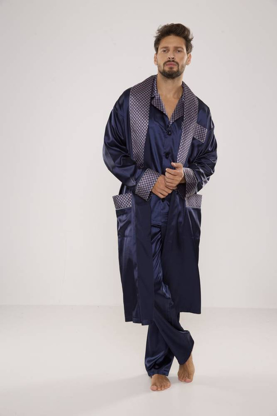 939 Мъжка сатенена пижама - тъмносиня 