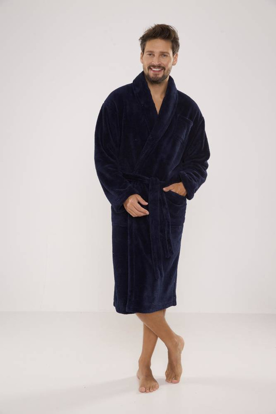 811 Мъжки плюшен халат De Lafense - тъмносин