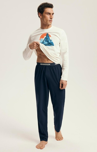 43475 Мъжки пижамен комплект Loji Henderson Core, бял - памук с планински принт