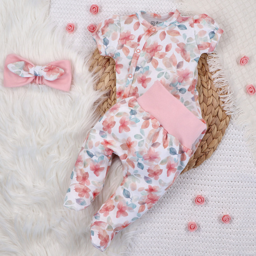 ABN-5413 Kolorowe Kwiatki Body kopertowe z bawełny organicznej Nini druk