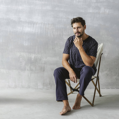 Ricardo Мъжка пижама с къс ръкав и дълъг панталон Италианска мода - тъмносиньо