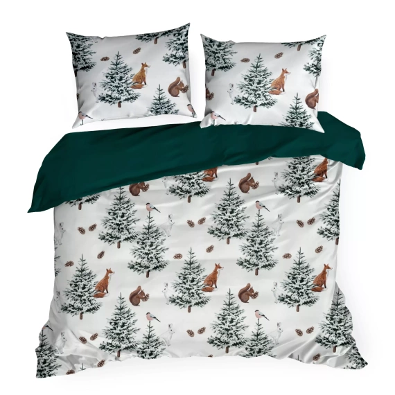 Коледно спално бельо от микрофибър Roland Eurocurtains - зелено, декорирано с очарователна щампа