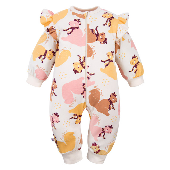 Бебешки гащеризон Fluffy Tails Eevi - екрю, щампа, без крачета, цип