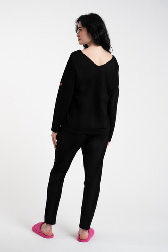 Karina Дамски комплект с дълъг ръкав и панталон Италианска мода - черен