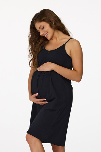 Нощница за бременни Senizo № 27, черна – 100% памук, с цип за кърмене, презрамки