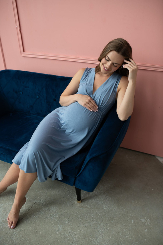 Нощница за бременни и кърмачки Star Light от бамбук Milk&Love, синя