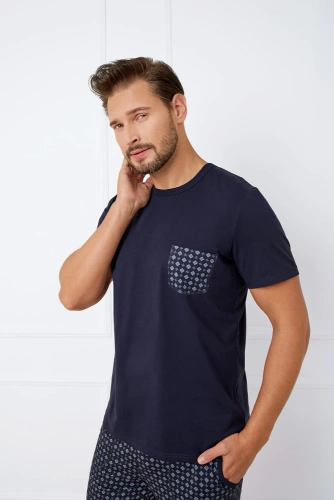 Rajmund Мъжка пижама с къс ръкав, къси панталони Италианска мода - морско синьо/принт