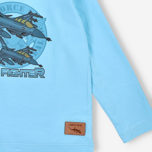 KAR-1014 Синя блуза с дълъг ръкав за момче Lagarto Verde - памук с еластан, полско производство