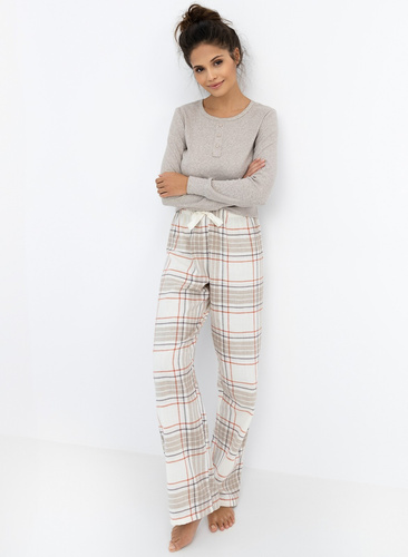 Дамска пижама Angelina Sensis - блуза от меланж и карирани фланелени панталони