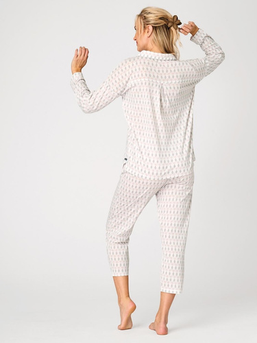 Дамска памучна пижама LNS 879 Key с копчета, бежов, деликатен пастелен десен